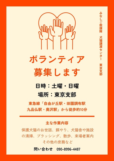 赤 シンプル ボランティア 募集 A4チラシ 縦