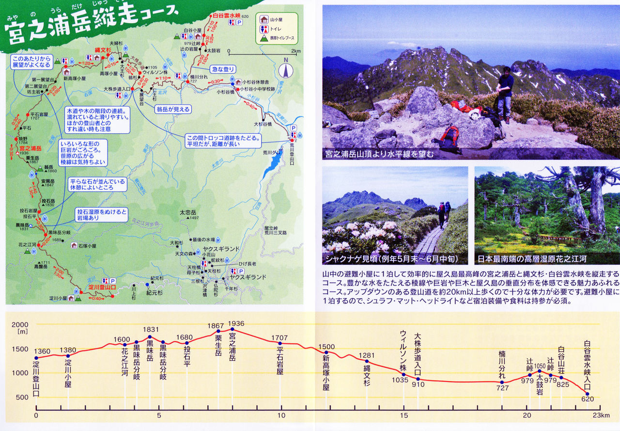 屋久島縦走高低図