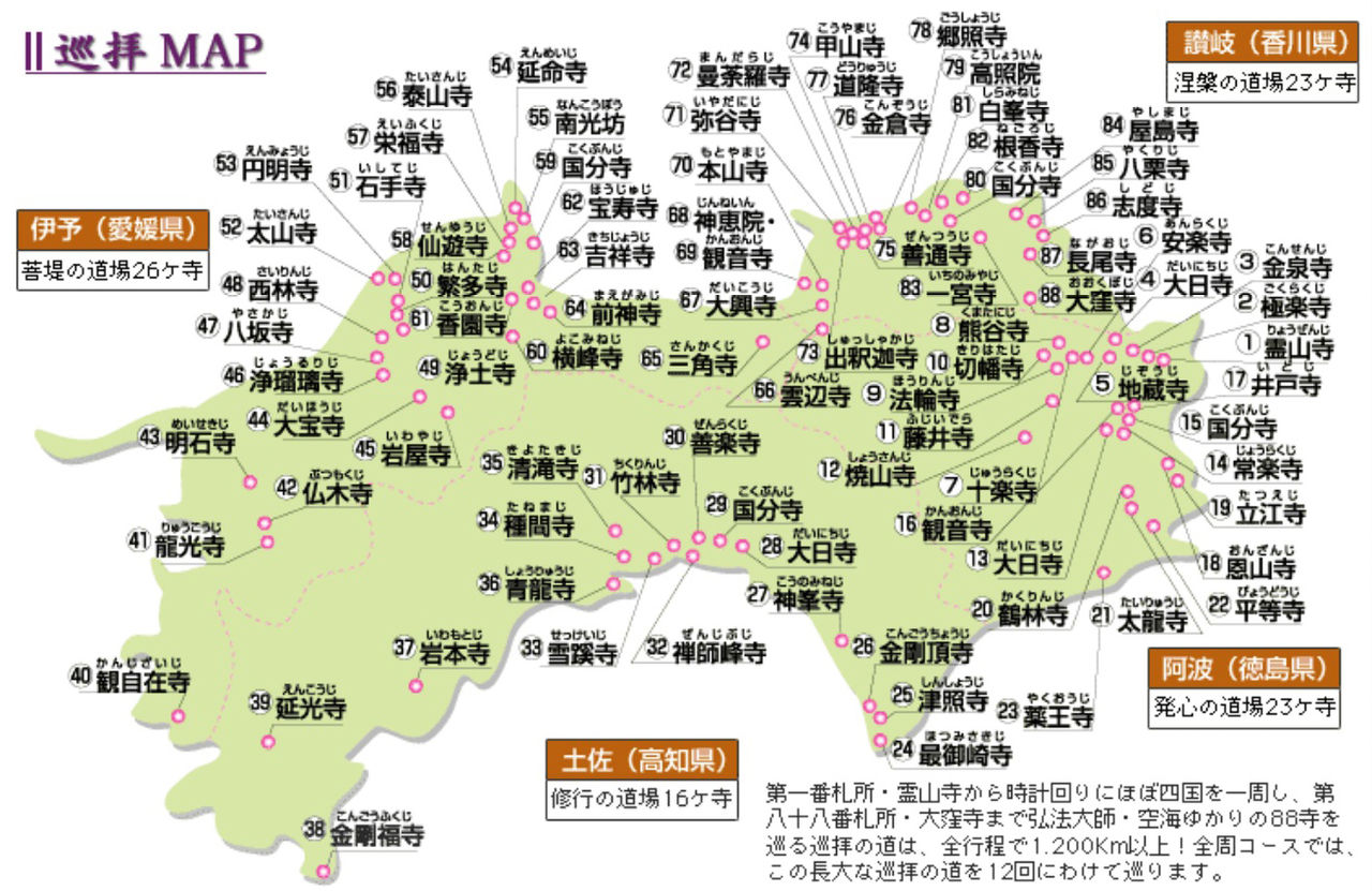 地図 箇所 四国 88 四国八十八箇所の一覧表