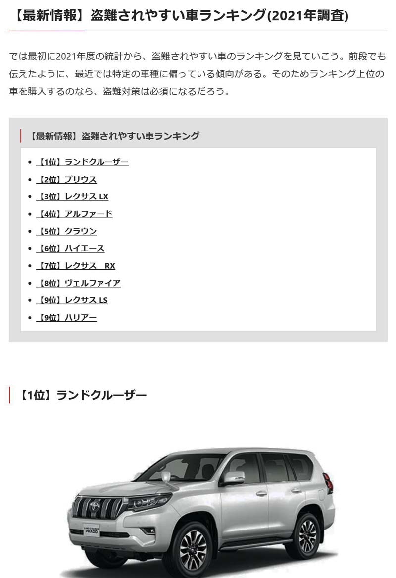 盗難車ランキング