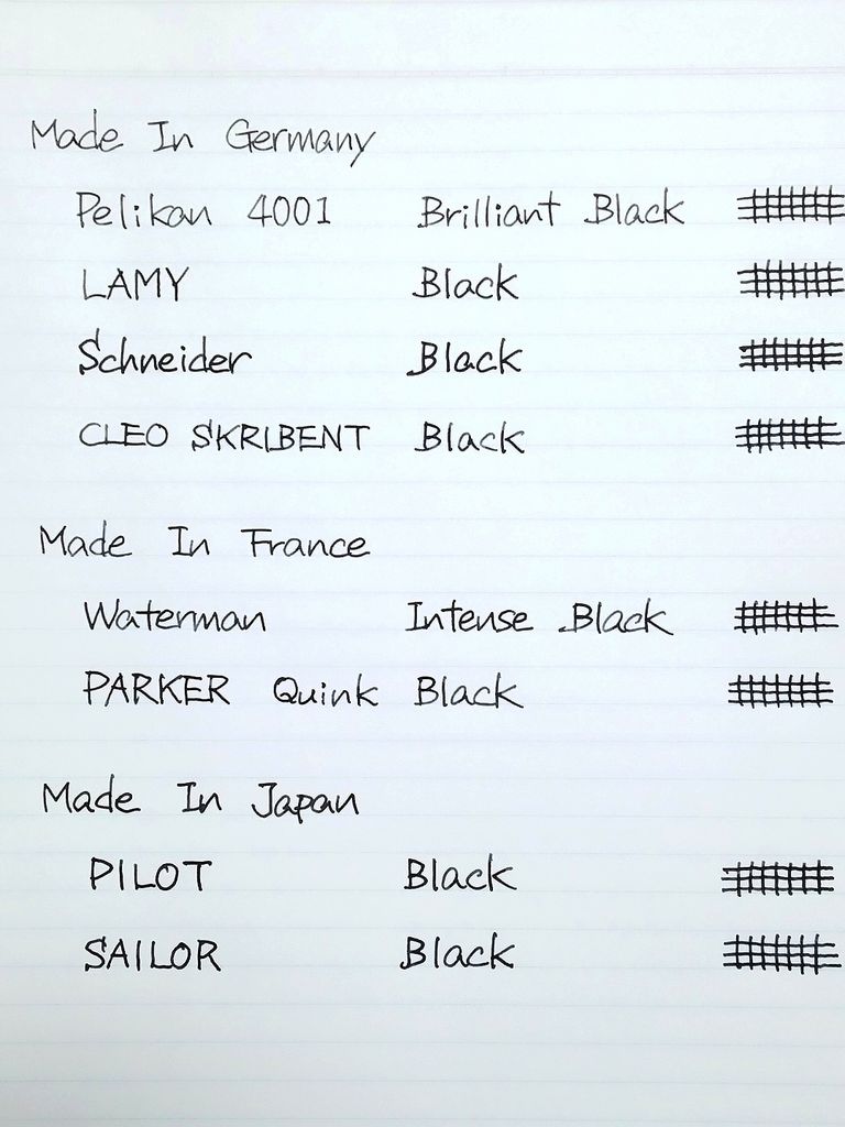 黒色 Black ブラック 水性染料インクを比べる 萬年 筆 不精録 黒色 Black ブラック 水性染料インクを比べる 萬年 筆 不精録