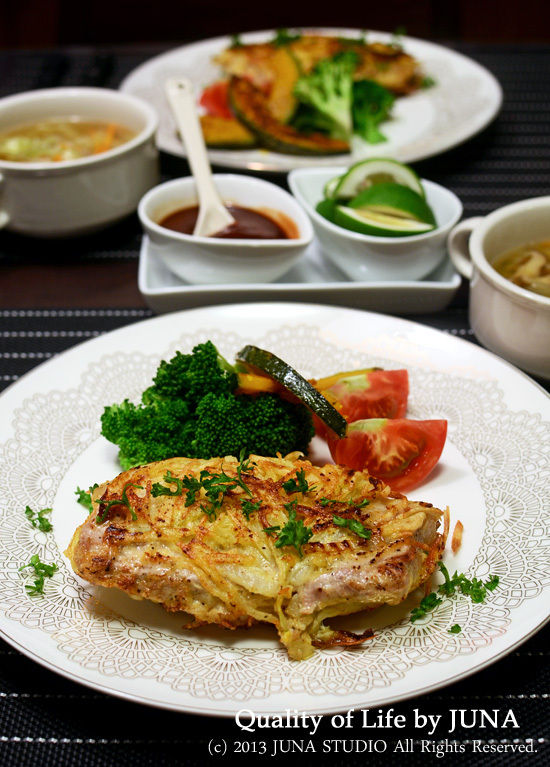 じゃがいも&タマネギ衣で豚肉の包み焼き