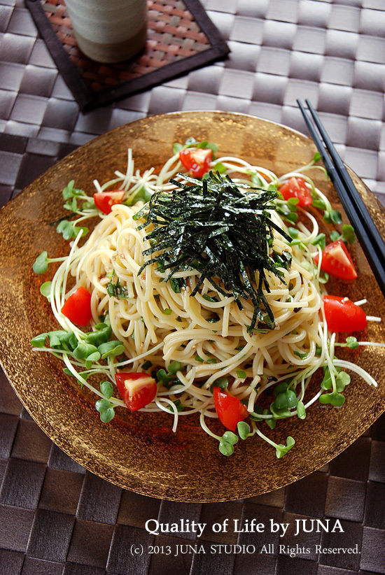 梅と塩昆布の冷製パスタ