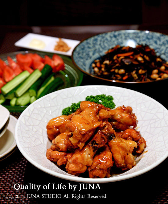 手羽元のさっぱりお酢煮とひじき