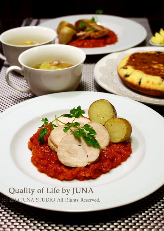 ムネ肉ロールのオーブン焼き☆トマトソース添え