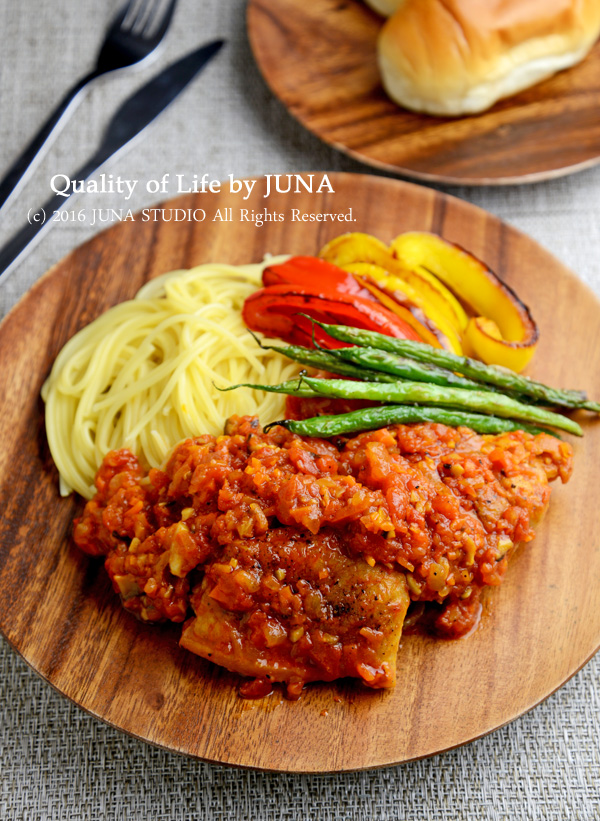 チキンのトマト煮 パスタ 野菜添え Quality Of Life By Juna Powered By ライブドアブログ