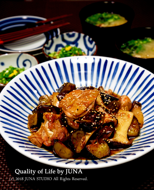 鶏肉となすとエリンギのだし煮　/　懲りないJUNA夫さん