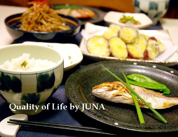 豆ごはん＆鯛の塩焼き、ほか　和な食卓♪