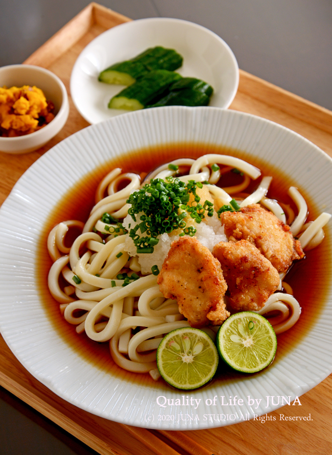 すだちおろしうどん☆むね肉の塩から揚げ入り