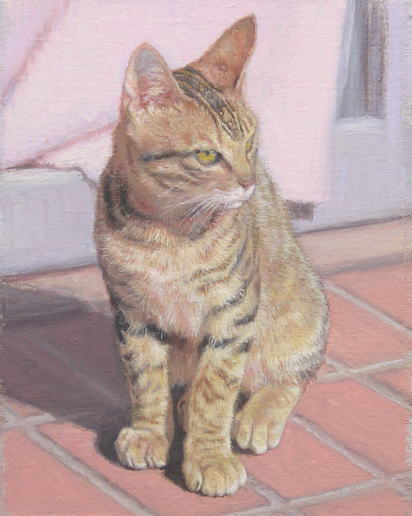 モモ猫に脅されて・・（猫の肖像画・油絵） : デッサン画は
