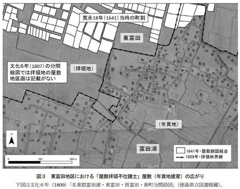 徳島城下町 東富田の屋敷割り(1641年)