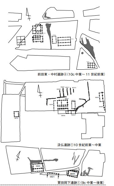 買田岡下遺跡　大型建物が並列する遺跡の類例