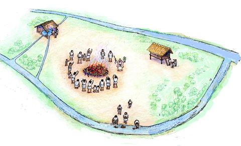 水の祭礼　下鈎遺跡の導水施設での祀り（想像図）