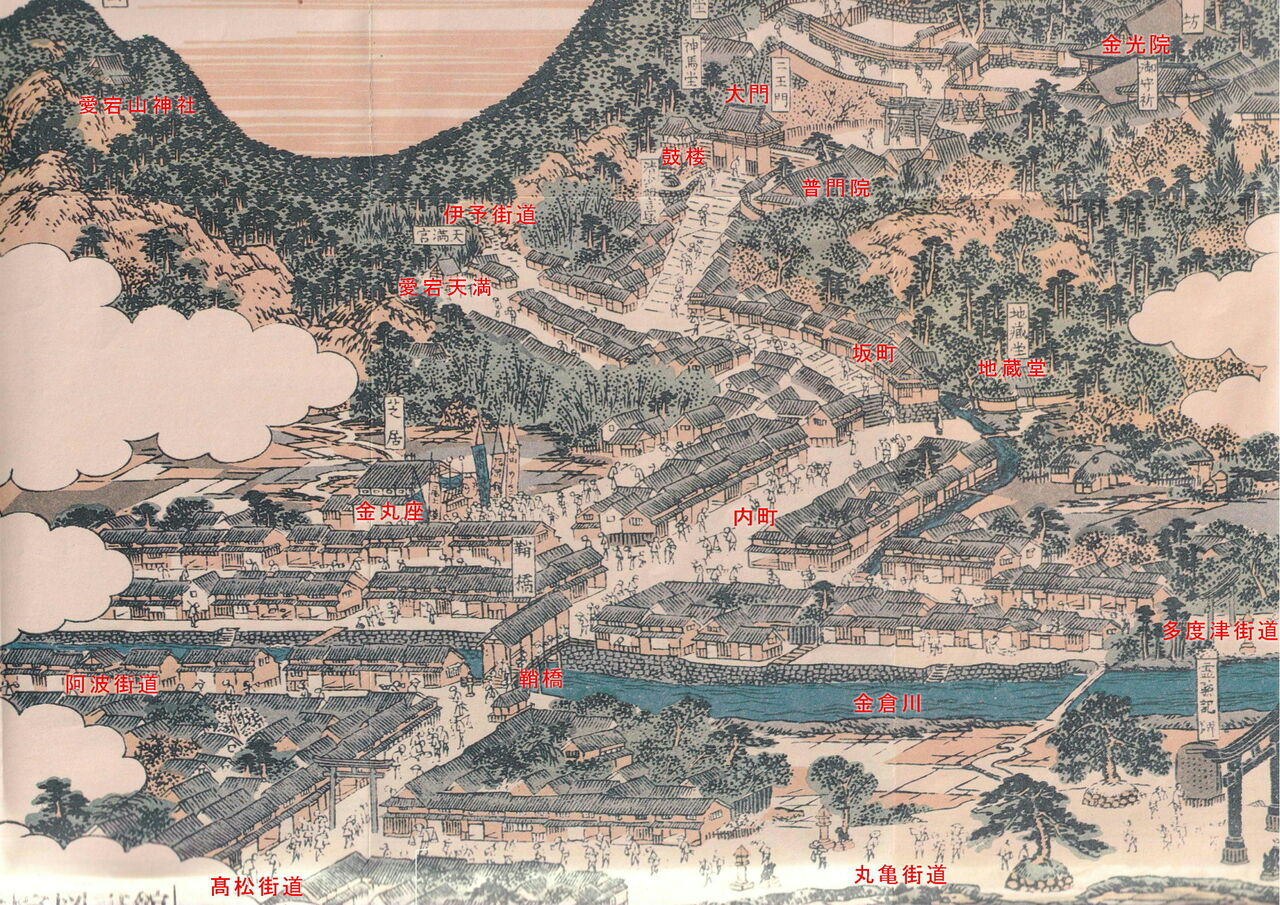 金毘羅参詣名所図会 金毘羅の鞘橋から本社までを読む : 瀬戸の島から 金毘羅参詣名所図会 金毘羅の鞘橋から本社までを読む : 瀬戸の島から