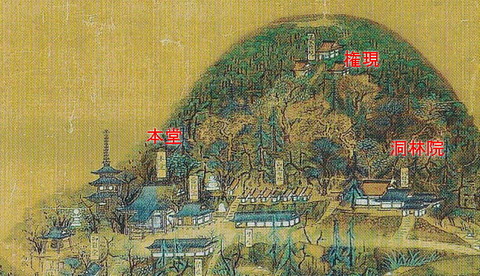 白峯寺古図 本堂と三重塔