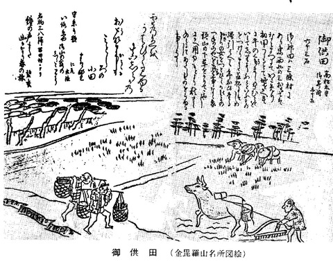 御供田　金刀比羅宮社領地と御供　金毘羅参詣名所図絵