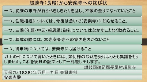 長尾超勝寺の安楽寺への詫び状