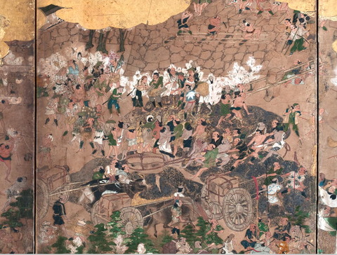 『築城図屏風』 牛車