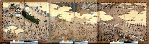 『築城図屏風』 全体