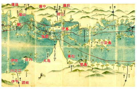 江戸時代初期作成の『西国筋海上道法絵図』と