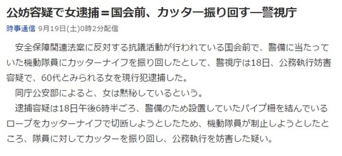 安保反対デモで刃物婆逮捕