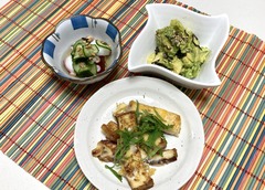 タコ酢・アボカド塩昆布・厚揚げのチーズ焼き