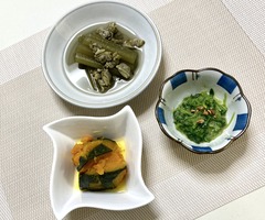 豆苗の酢みそ和え・蕗とあさり煮