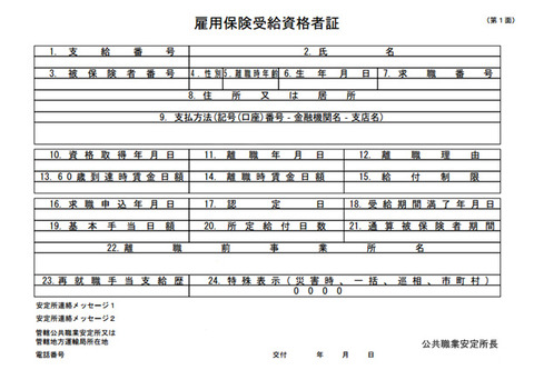 雇用保険受給資格者証