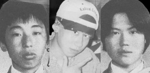 栃木リンチ殺人事件(左:梅沢昭博、中央:萩原克彦・主犯、右:村上博紀)