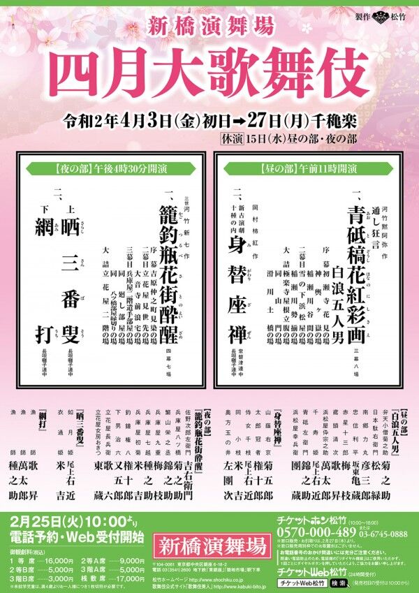 4月 新橋演舞場 たぶん 4月は改修工事で歌舞伎座お休み 虎の使命
