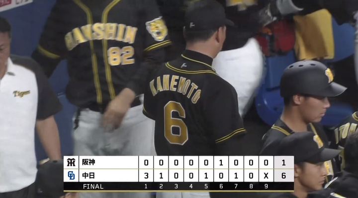 【試合結果】阪神１－６中日　プロ初先発の才木は立ち上がりに捕まり５失点、打線も援護なく連負