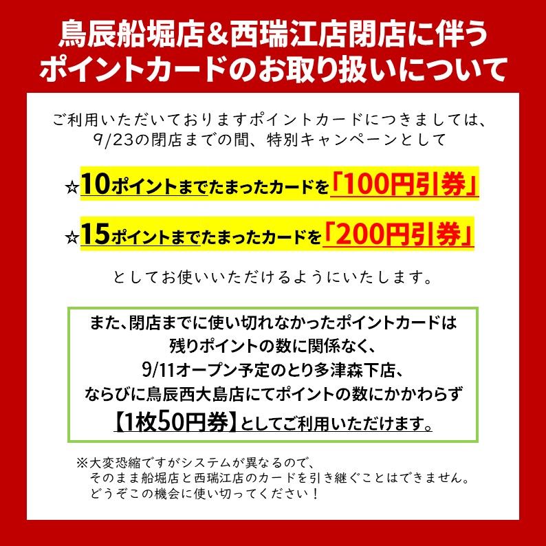 鳥辰船堀店の最終営業日が1日前倒しになりました : からあげ