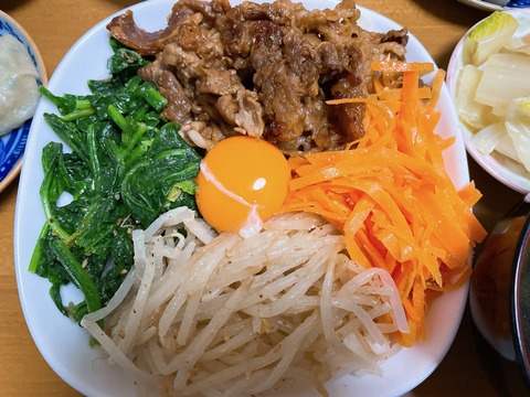 本日の夕食　ビビンバ