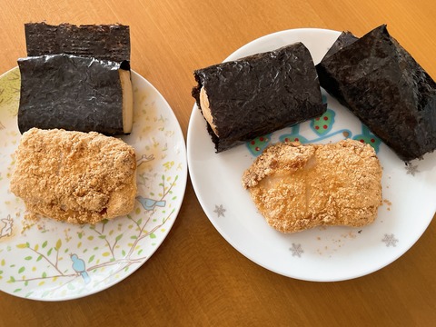 本日のおやつ　のりもち＆きなこもち