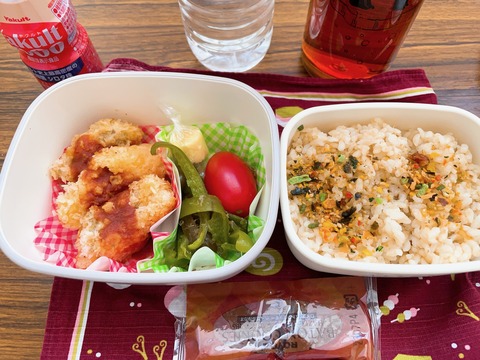 本日のお弁当　鱈のフライ＆ピーマンの麺つゆ炒め