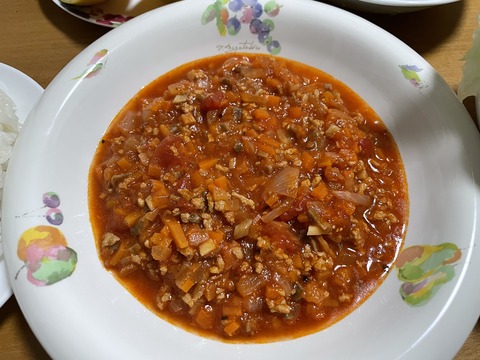 本日の夕食　ミートソース＆ハンバーグ