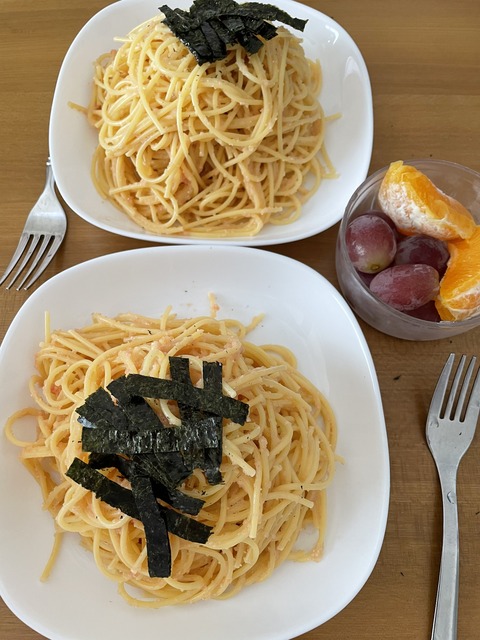 本日のランチ　たらこパスタ