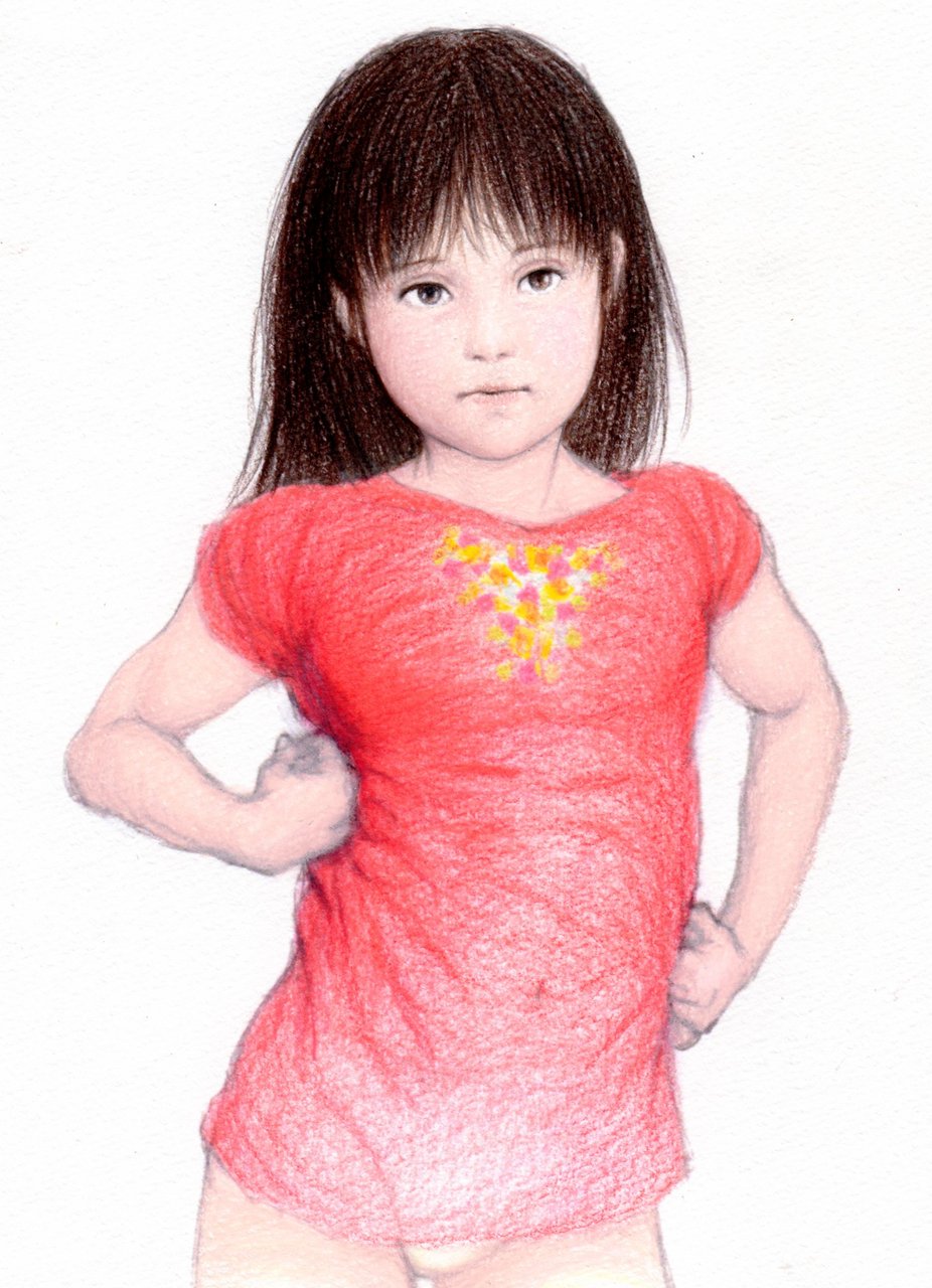 少女のｶﾗﾀﾞと赤い服 （小さくて着られない）.ｽｹｯﾁ 夢 言 の ア