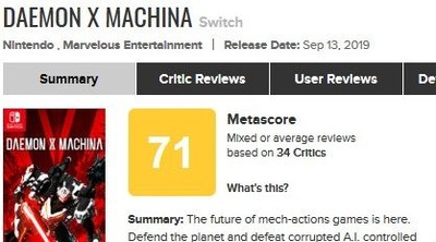 Daemon X Machina for Switch Reviews