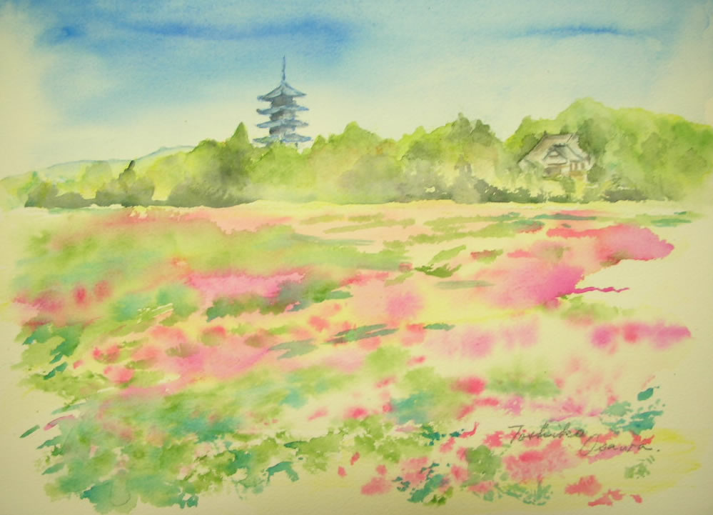 五重塔とレンゲ畑 February 16 08 水彩色鉛筆スケッチの部屋 五重塔とレンゲ畑 February 16 08 水彩色鉛筆スケッチの部屋