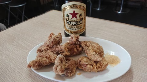 天晴ビールと唐揚げ