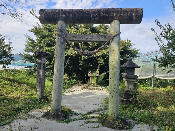 果樹畑の中に塩竈神社と水神様