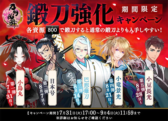 刀剣乱舞 本日のメンテナンスで 鍛刀強化キャンペーン を開催 とうらぶ速報 刀剣乱舞まとめブログ