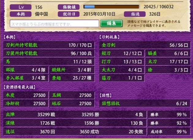 刀剣乱舞 戦績などなど イケメンゲーム速報 仮