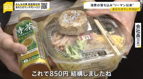 【画像あり】サラリーマン「コンビニで質素な昼ご飯買ったら850円もした…」