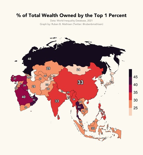 【画像あり】「1%の富裕層が国全体の富の何%を持ってるか」を図にしたものがやばすぎるｗｗｗｗｗ
