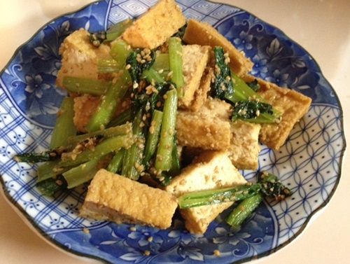 糖質制限レシピ 小松菜と厚揚げのごま炒め 糖質制限レシピに挑戦