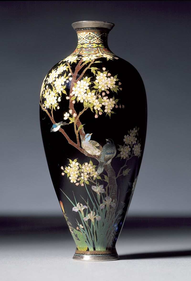 送料込み⭐︎有線七宝作家【陶板画 フリージアの花】七宝焼 安藤 七宝 飾皿・18×30 富士桜「安藤七宝店オンラインショップ」