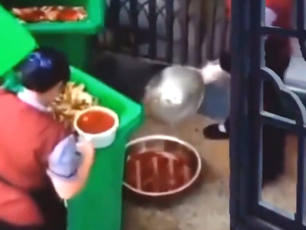 【動画】中国あるある、生ゴミ箱から廃油(地溝油)を汲み出す飲食店スタッフ！
