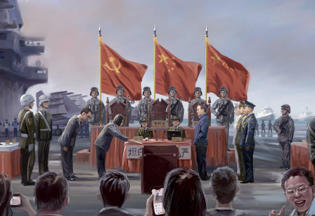 【中国】台湾･蔡英文が中国空母で「降伏文書の調印式」を描いた絵が中国ネットで話題に-2